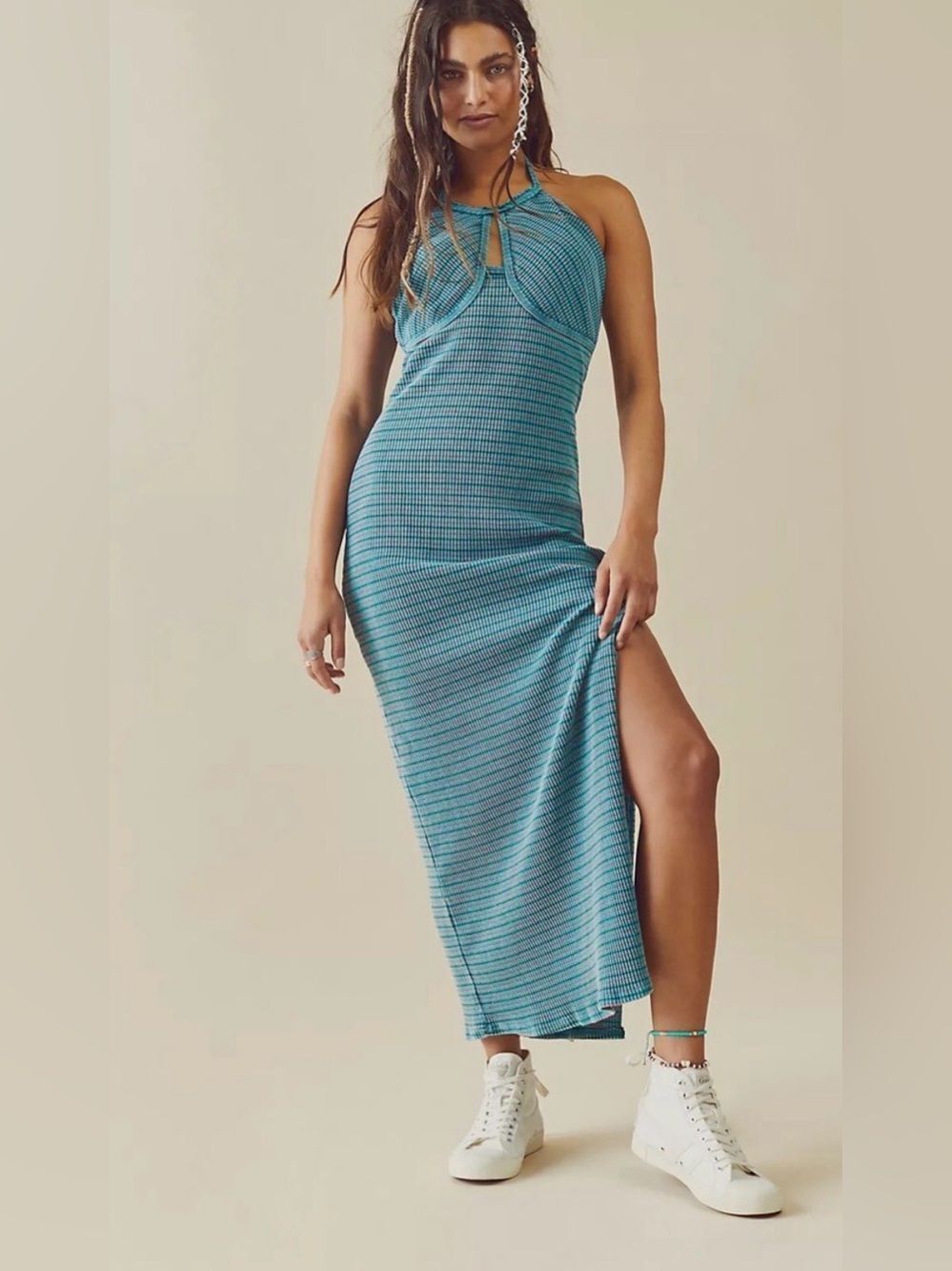 Free People Terra Ribbed Knit Maxi Dress in teal